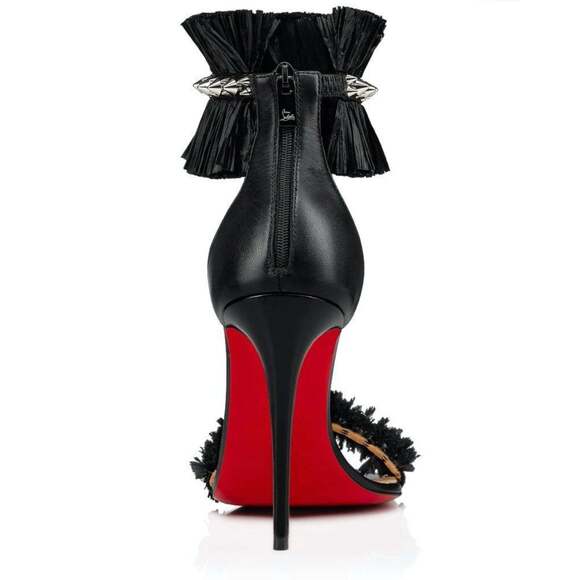 Christian Louboutin Poupedou 100 Black Raffia Ankle Strap Sandal Heel Pump 36 - Picture 10 of 11
